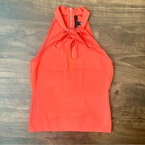 White House Black Market Coral Sleeveless Halter Cut Out Tie Top Women’s Size S